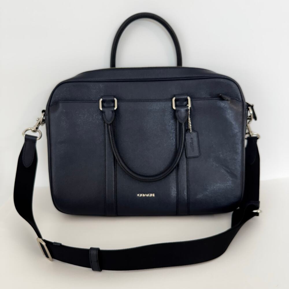 Coach Perry Slim Structured Briefcase Laptop Bag Blue Crossgrain Leather F59057 - Picture 2 of 16